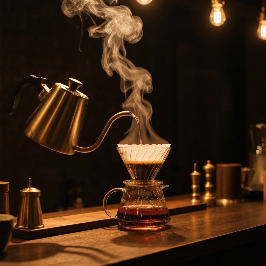 Hand-pour of Yirgacheffe Konga coffee over a glass dripper